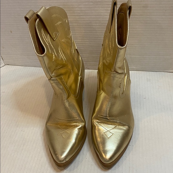 GOLD BLAZING Soda Cowboy Western Stitched Ankle Boots Pointy Toe Booties Size 8 - Picture 4 of 17